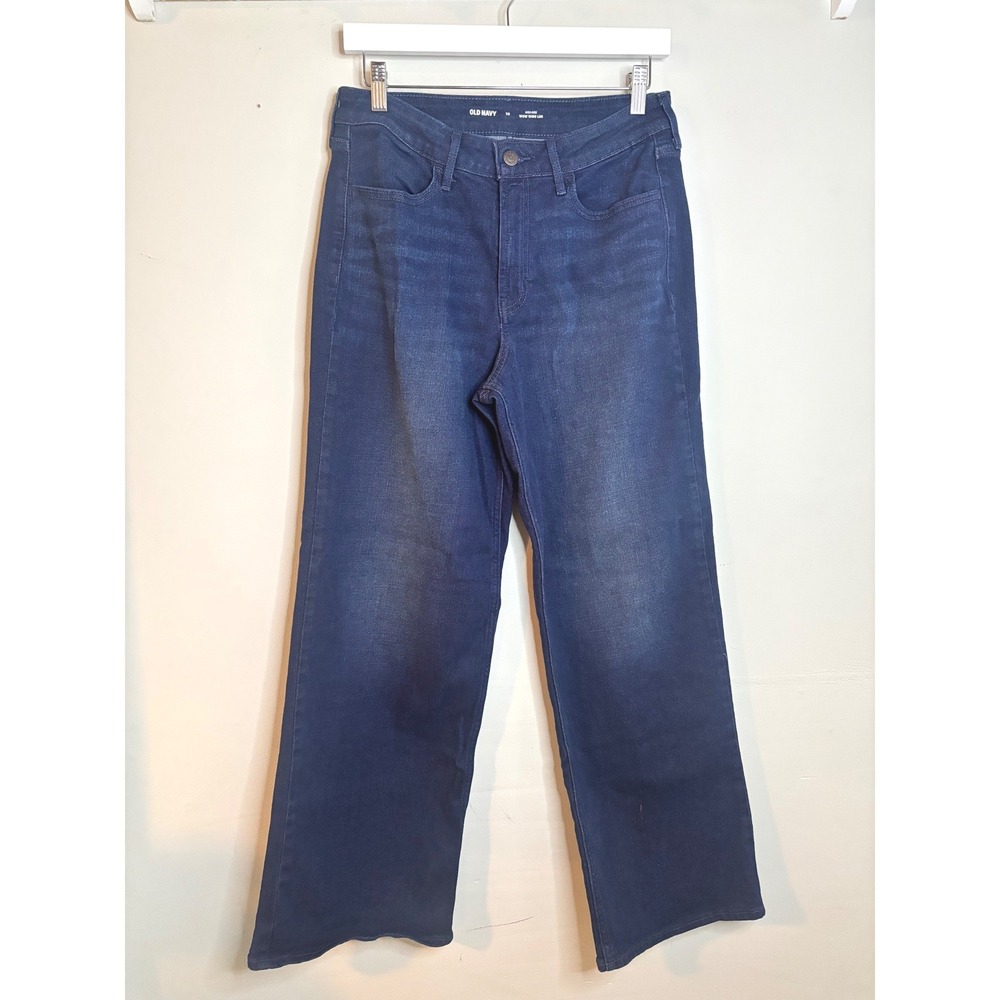Old Navy Wow Wide Leg Jeans Womens 10 High Rise Dark Wash Flare Denim Pants